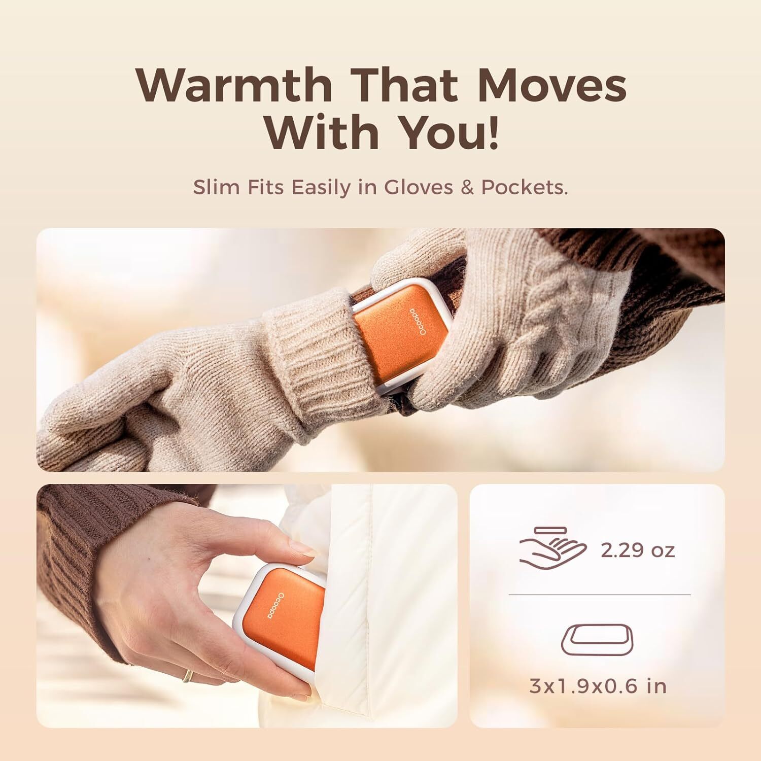 OCOOPA Magnetic 2 in 1 Rechargeable Hand Warmers 5000mAh Power Bank 16 Hrs Heat