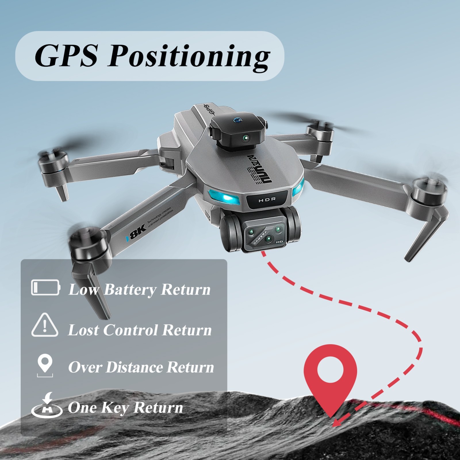 1080P GPS Drone with Obstacle Avoidance, 2 Batteries 30Mins Flight, Under 250g