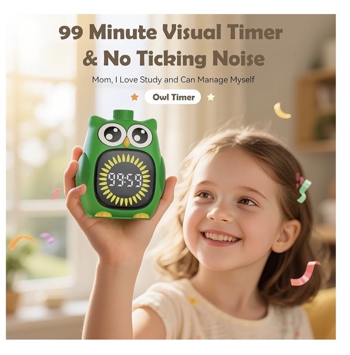 Doli Yearning Timer For Kids 99 Minute Cute Owl Digital Countdown Timer (White)