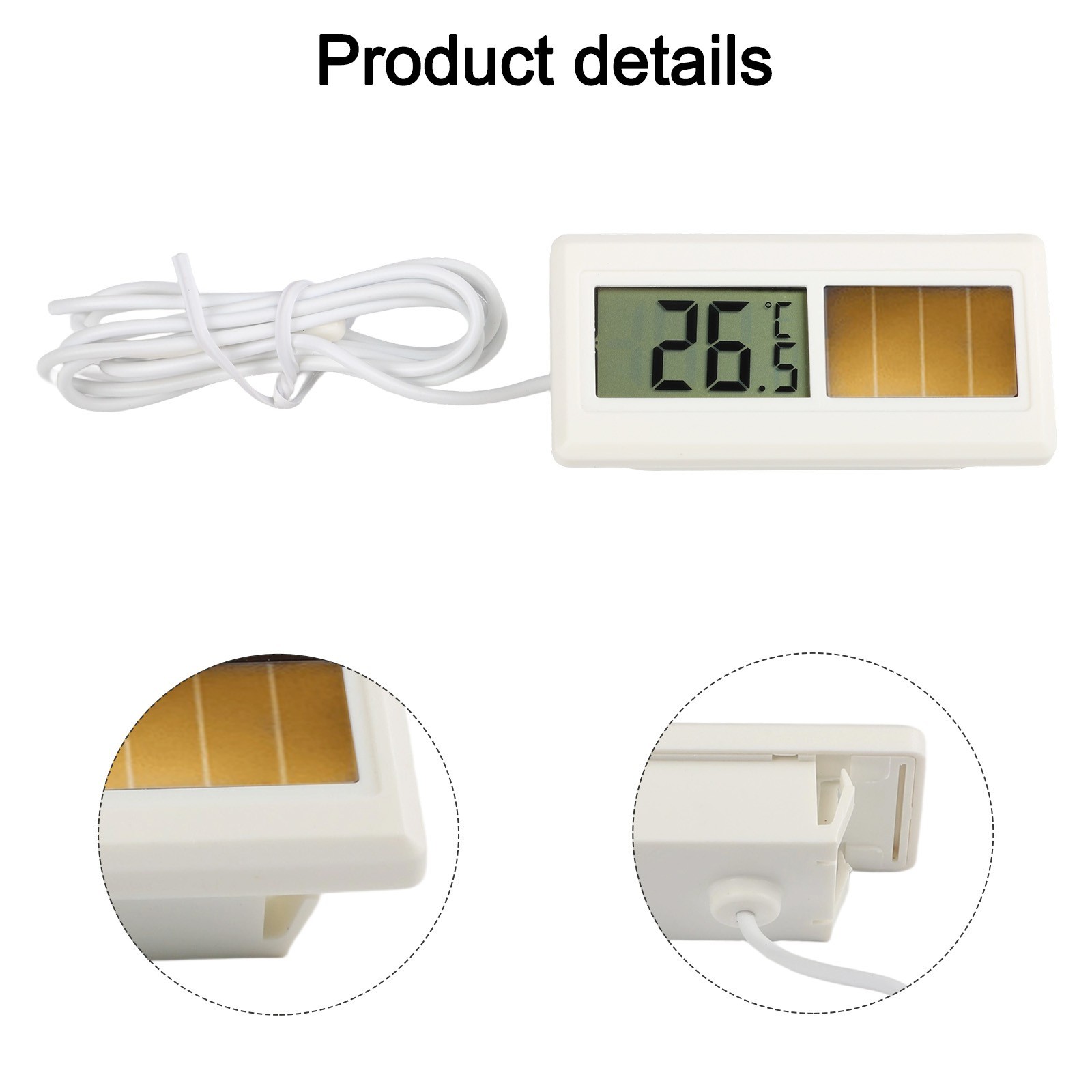 Portable Solar LCD Thermometer Sensor with Waterproof Design and Long Cable