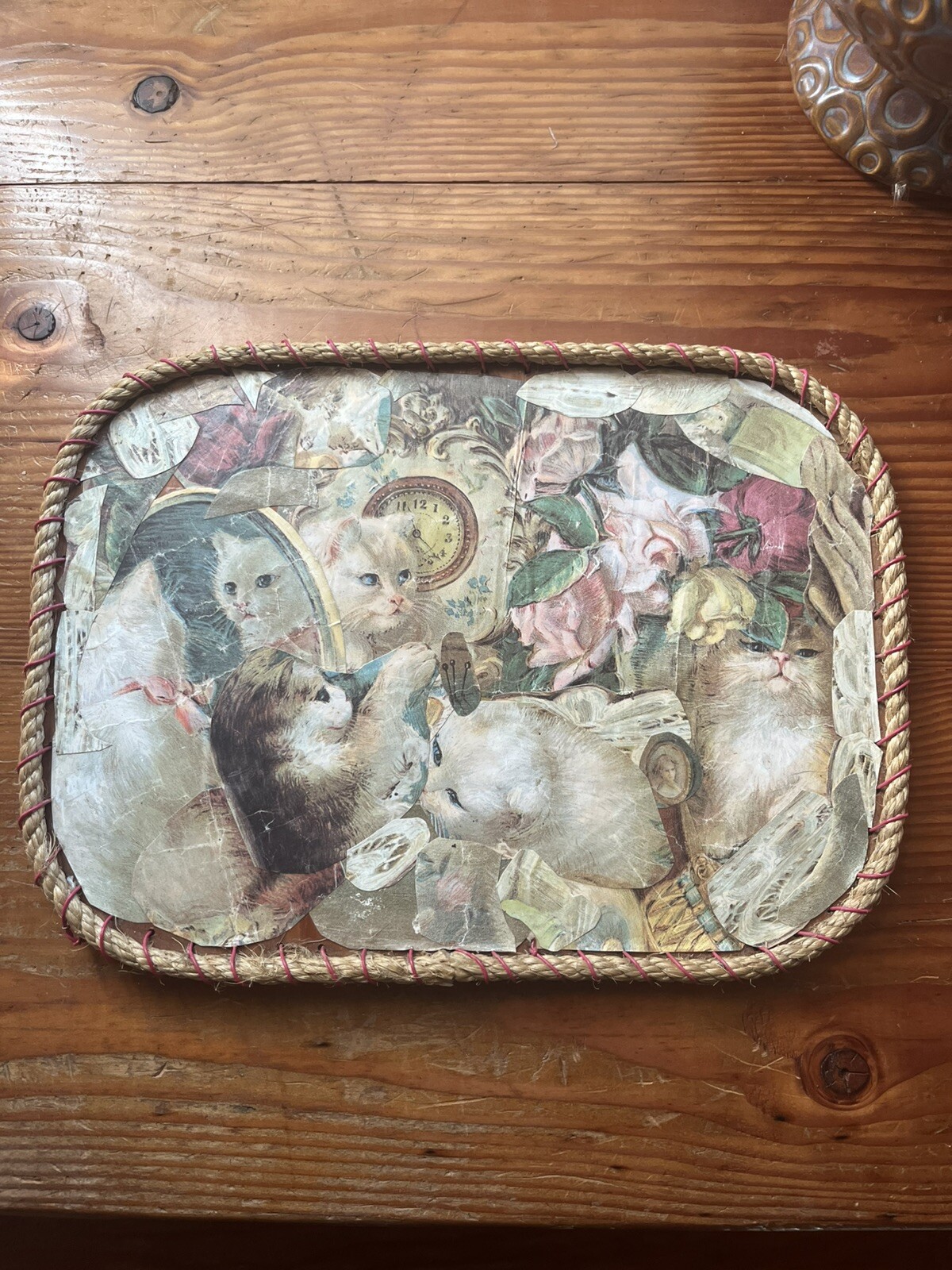 Vintage Tray Hand Made Collage Cats