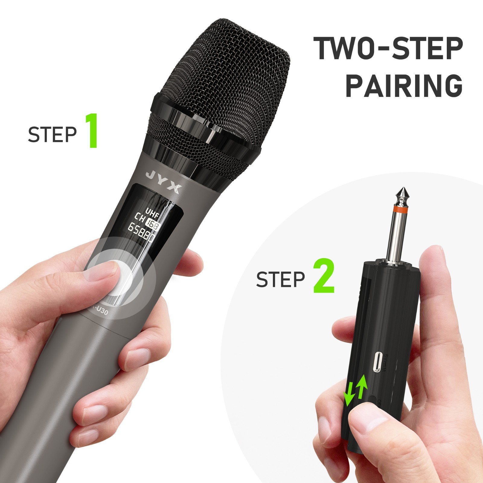 JYX UHF Dual Wireless Mic Set, Rechargeable,50M Range,Karaoke, Speech, PA System