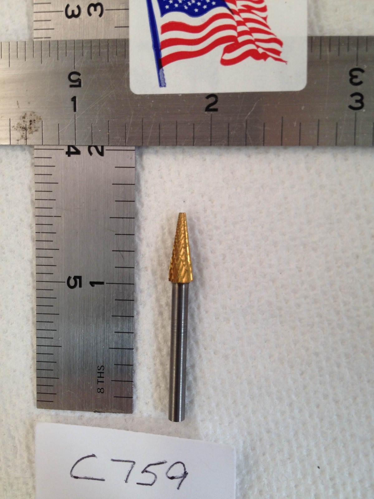 1 NEW SGS / FALCON  1/8" SHANK CARBIDE BURR SM-53 DOUBLE CUT. CONE. TIN (C759)