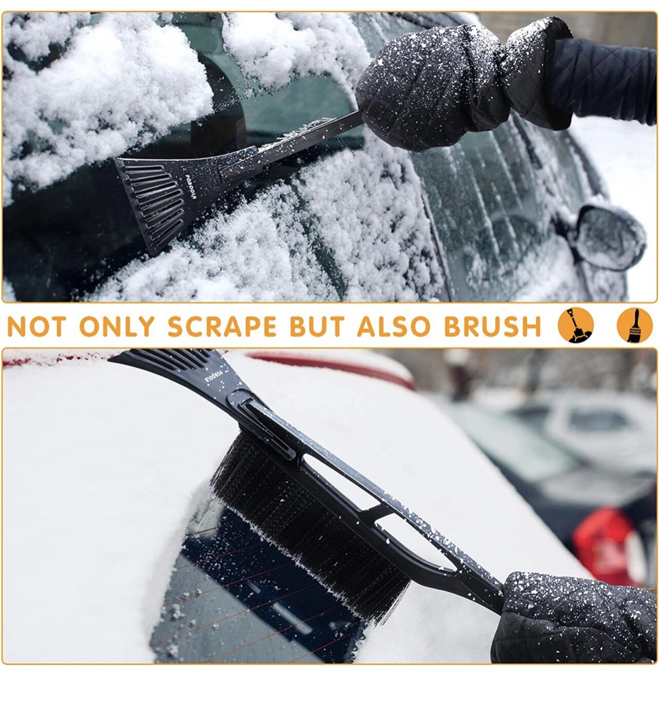 2 Pack Ice Scraper Mitt Car Windshield Brush Snow Remover Christmas Gift