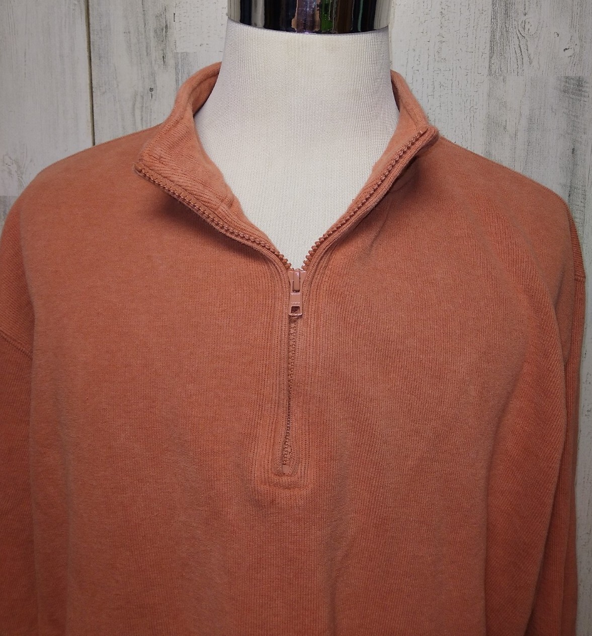 Orvis Mens Long Sleeve Orange 1/4 Zip Pullover Sweater Size 2XL