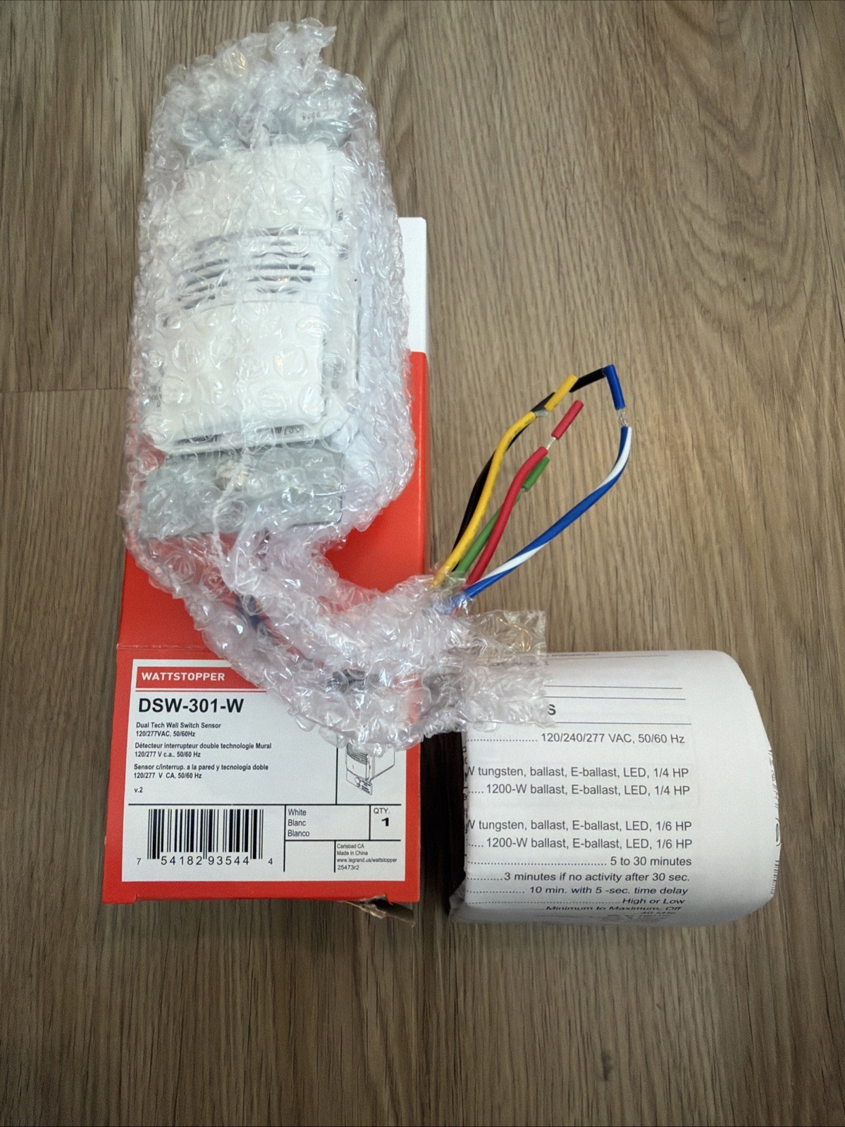 Legrand Wattstopper DSW-301-W Dual Tech Wall Switch Sensor 120/277VAC White