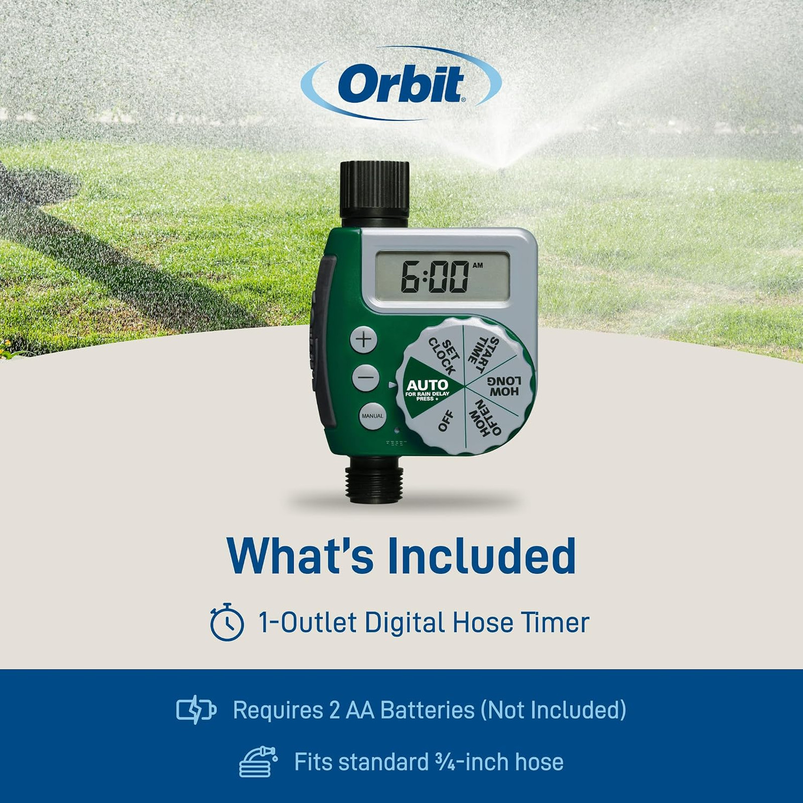 Programmable Digital Hose Watering Timer Battery Powered with LCD Rain Delay