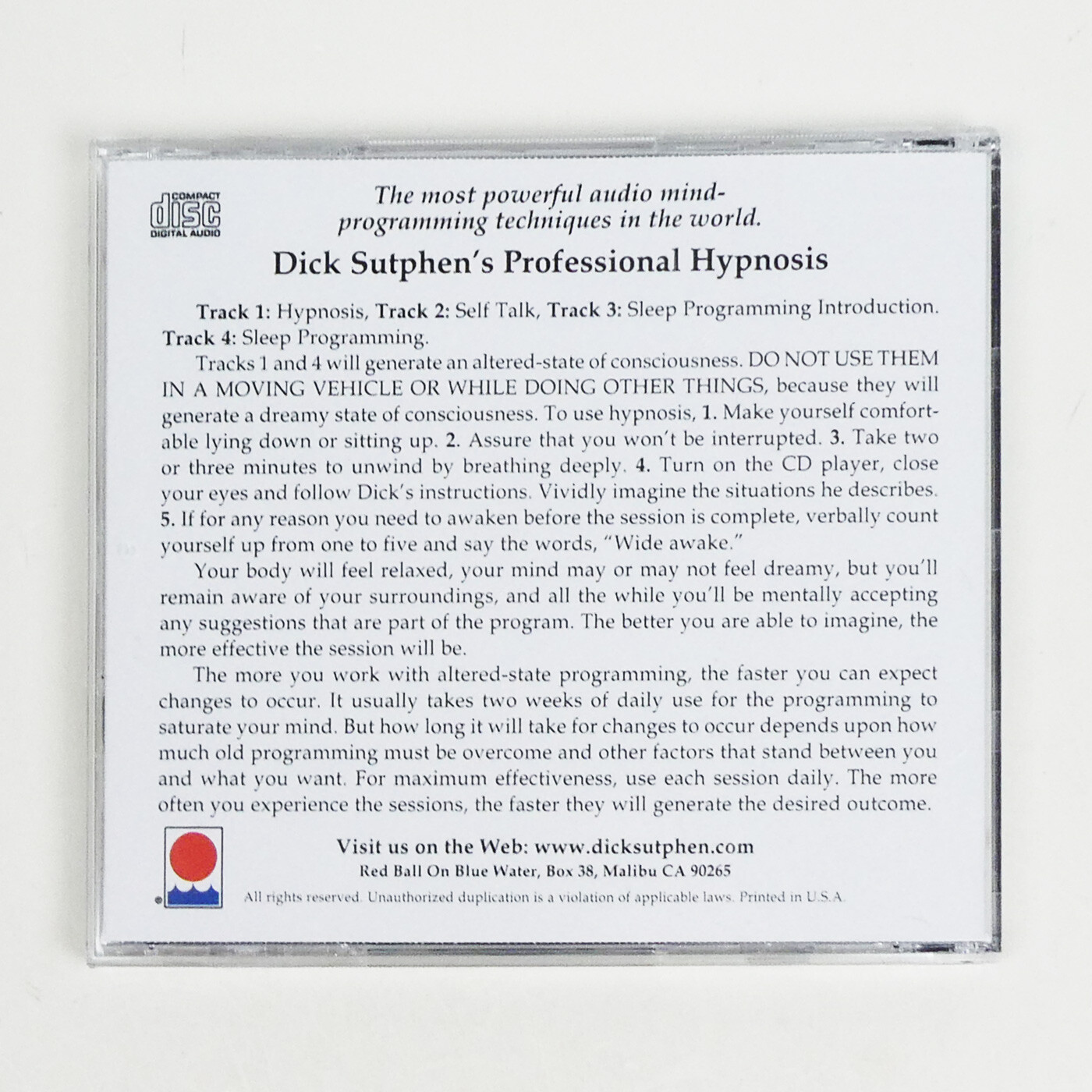 GET BY ON ONLY 6 HOURS OF SLEEP Self Hypnosis CD Dick Sutphen How To Deep Rest