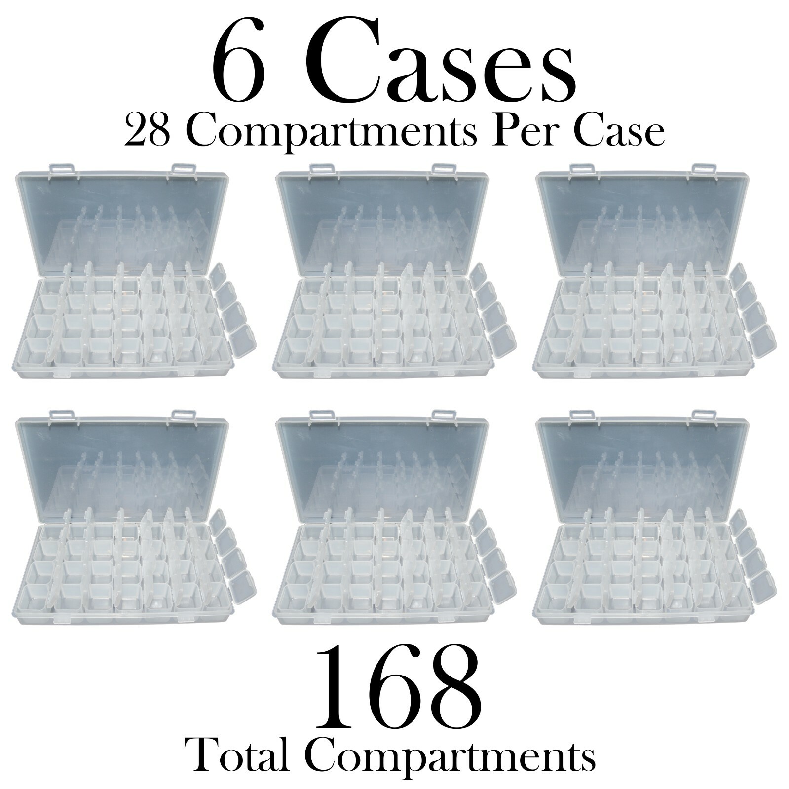 6 Pack Diamond Painting Storage Boxes, 28 Grids Per Case, 168 Total Compartments