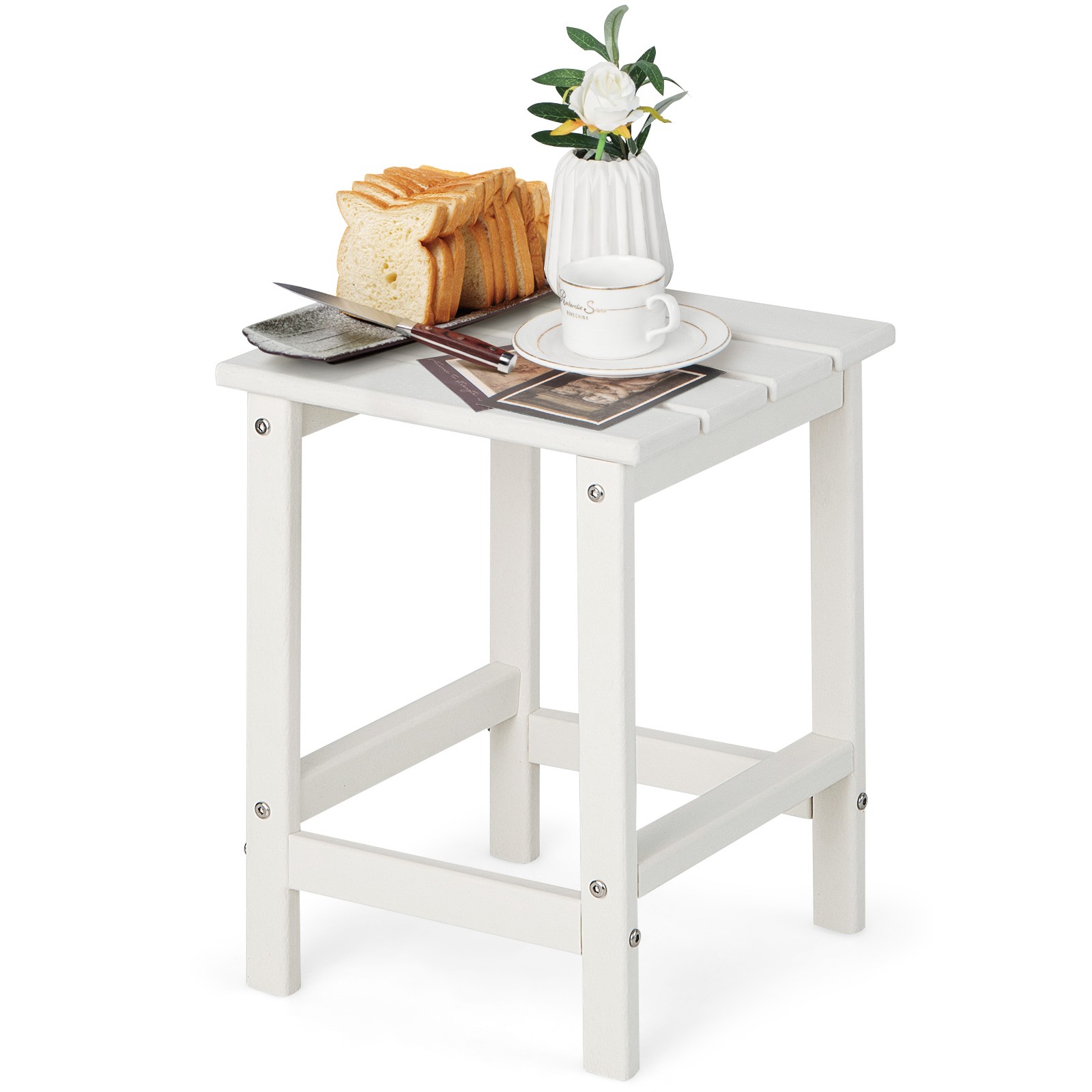 14" Patio Adirondack Side End Table HDPE Square Weather Resistant Garden White