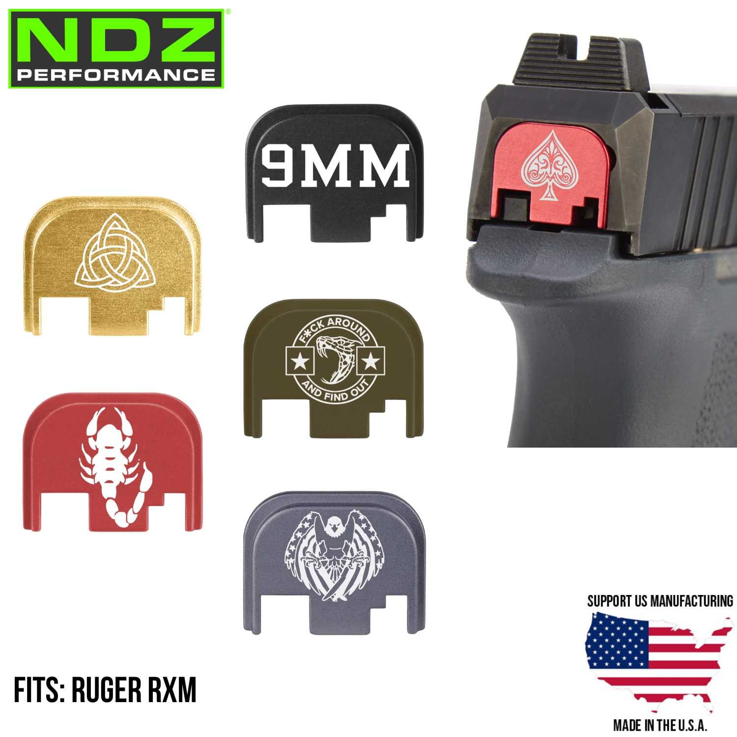 NDZ Ruger RXM Slide Cover Back Plate Aluminum Engraved USA Made G19 Gen 3 Clone