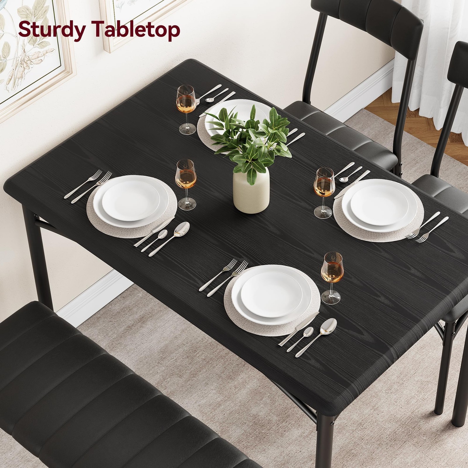 Dining Table Set for 4, Kitchen Table and Chairs Dining Room Table Set w/ Bench