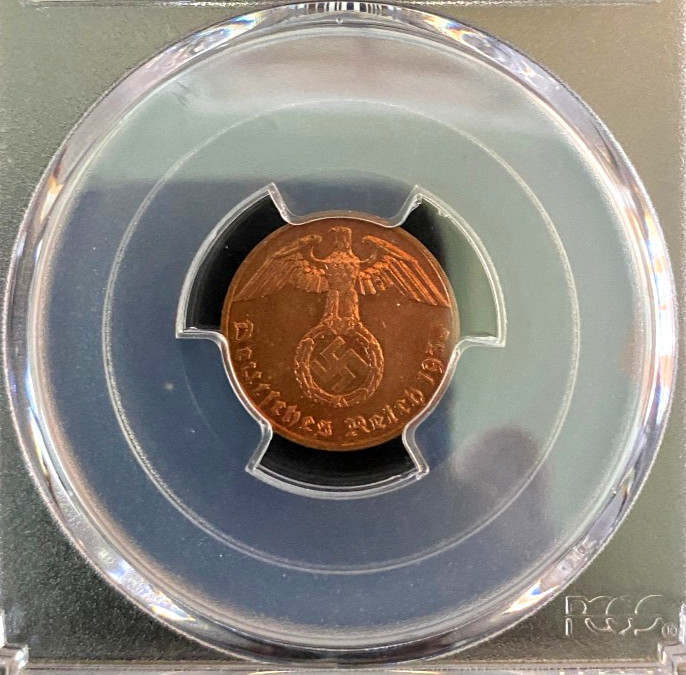 1938-E Germany WWII Era 1 Pfennig PCGS MS64RB Bronze Third Reich Coin