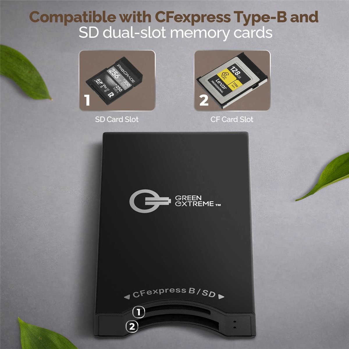 Green Extreme USB-C 3.2 Gen 2 CFexpress Type-B and SD UHS-II Memory Card Reader