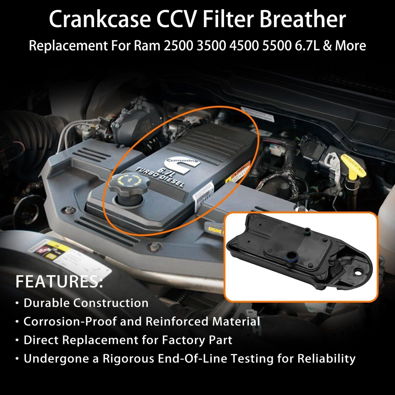 Crankcase CCV Filter For Fleetguard 2007-2024 Ram 6.7L 2500-5500 Cummins CV52001