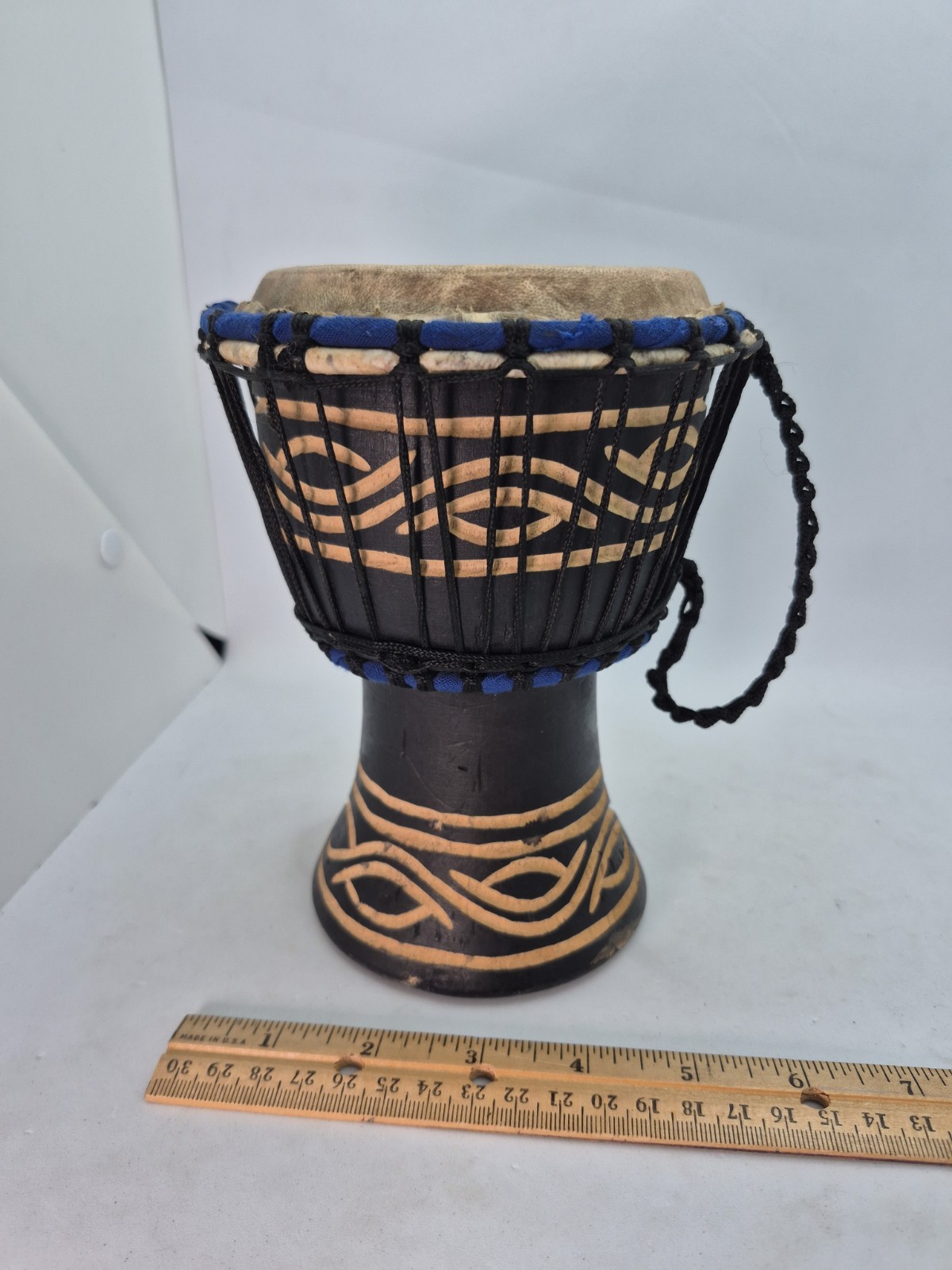Mini Hand Carved African Djembe Bongo Drum Wood Goatskin Tribal Pattern 7x5
