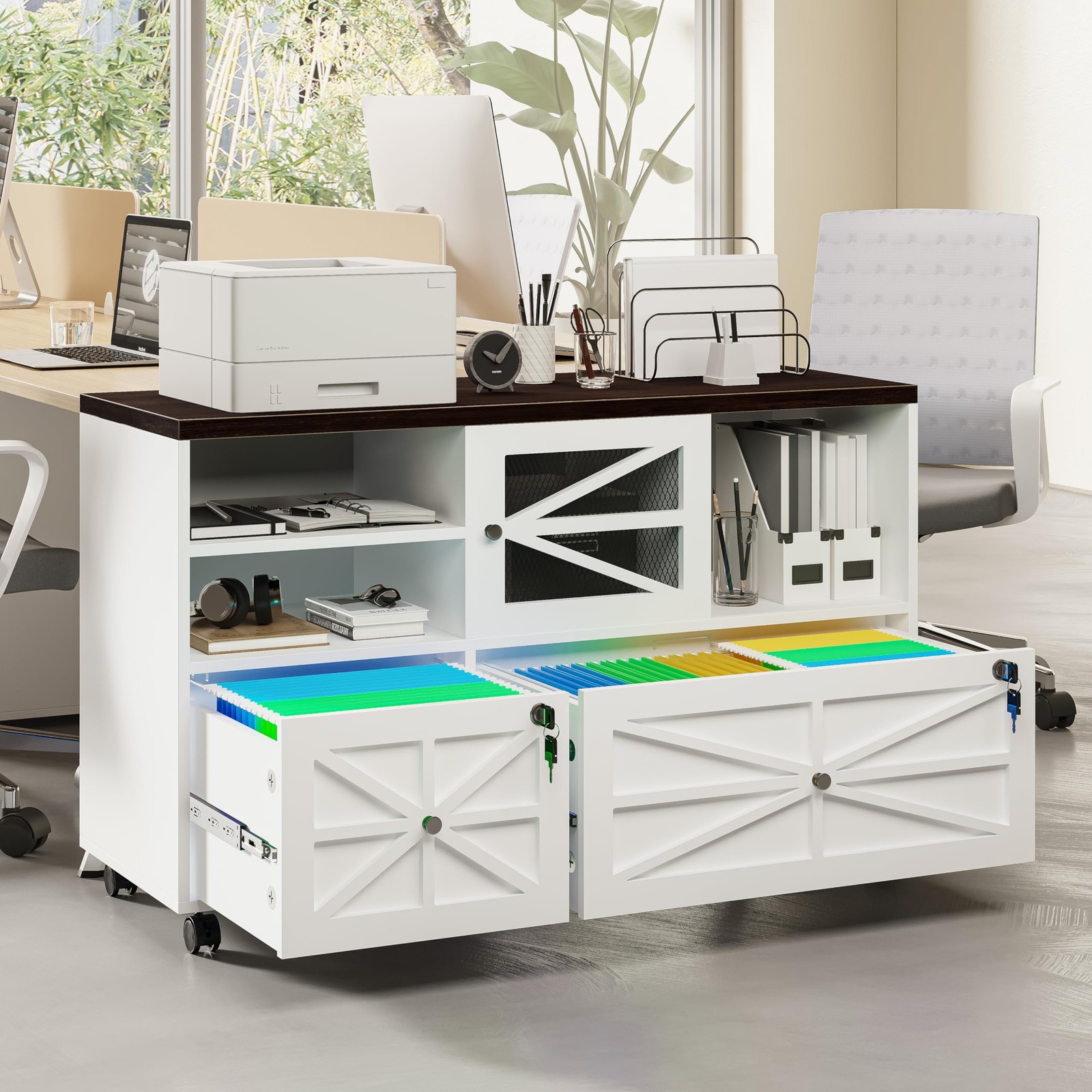 2 Drawer File Cabinet with Lock, Rolling File Cabinet for Home Office Fits Fi...