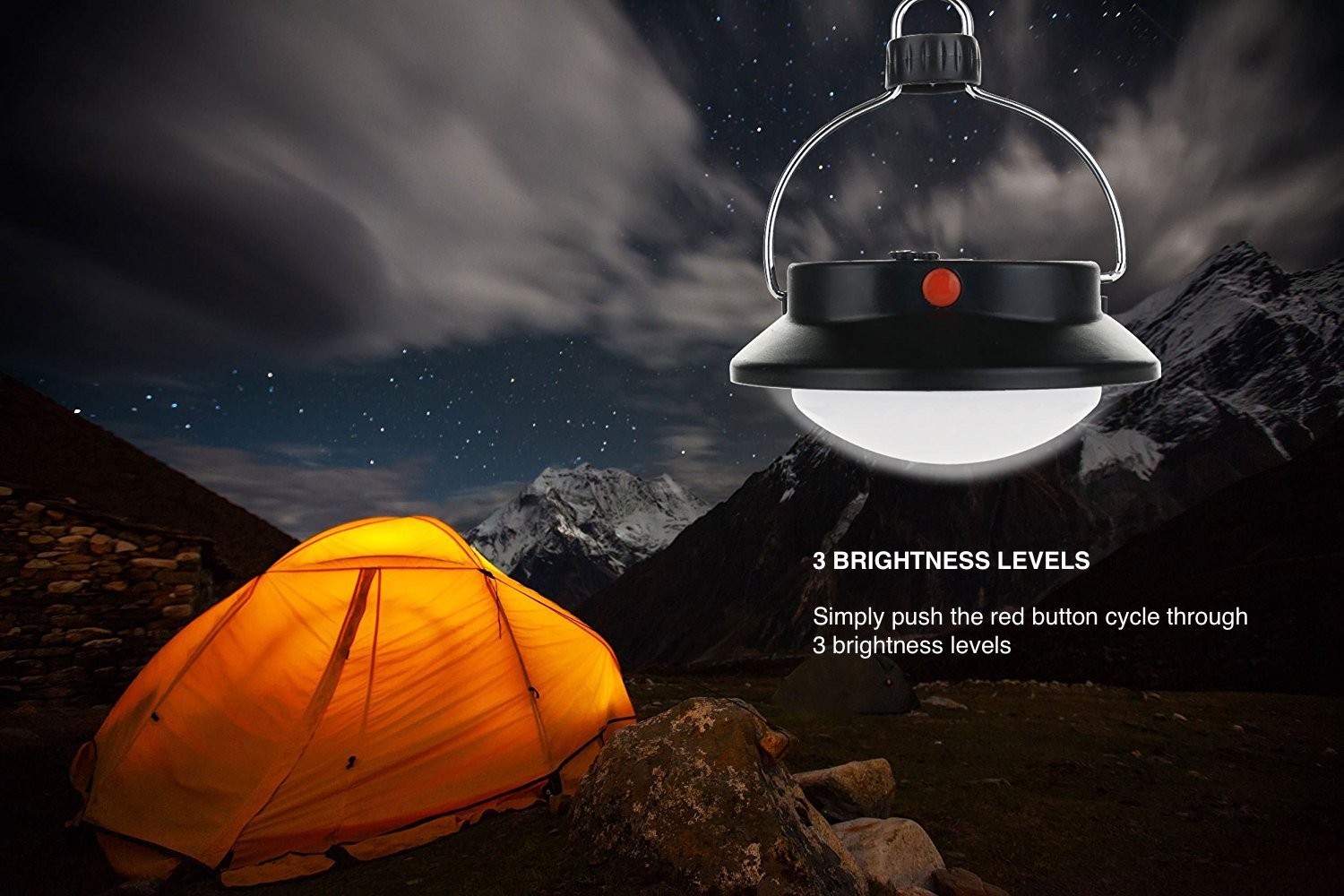 LED Camping Lantern Waterproof 3 Modes w Carabiner