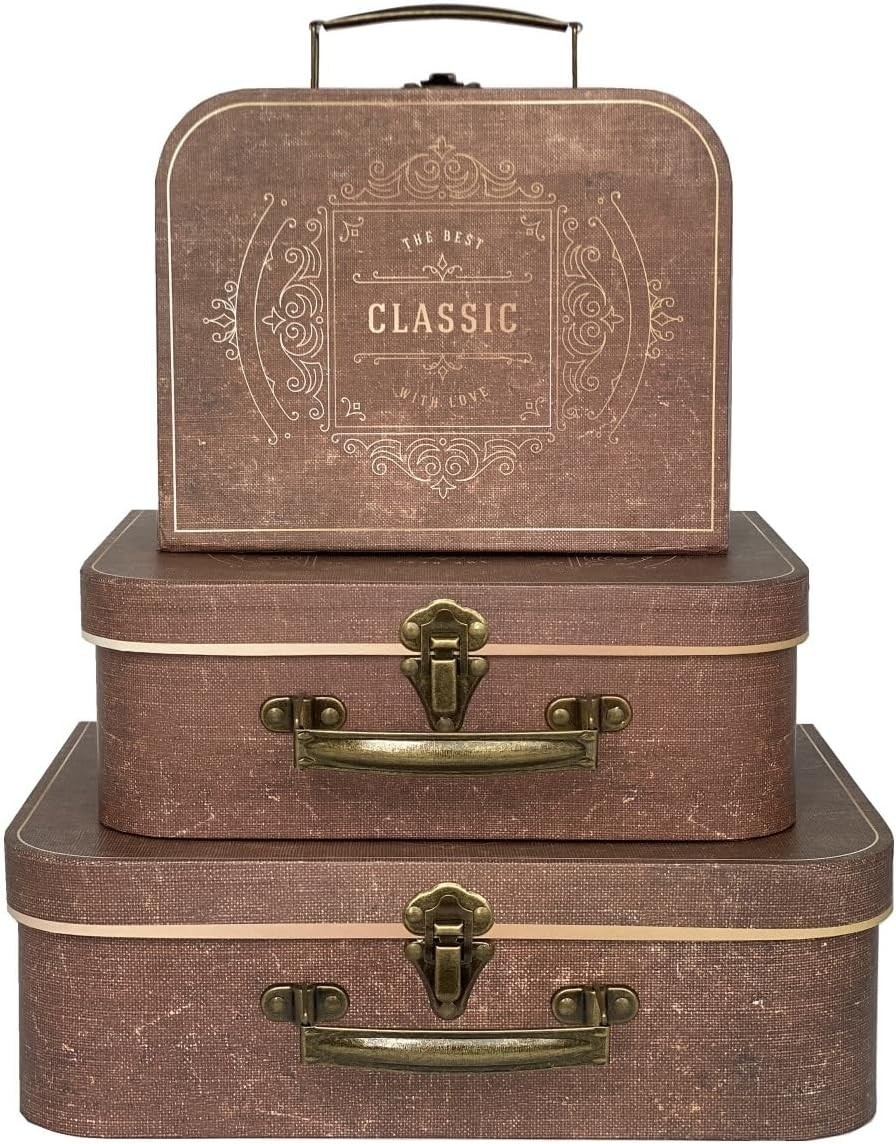 Vintage Decorative Storage Box Set of 3 W/ Lids Keepsake & Photo Box Brown