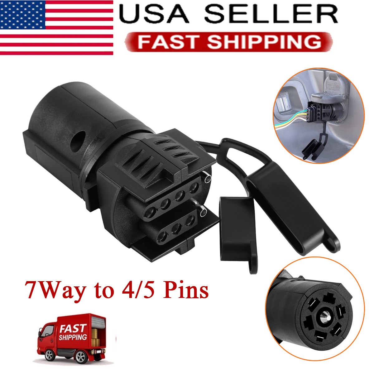 7 Way Round to 4/5 Pins Flat Trailer Wiring Plug Adapter for Truck RV Tow Hitch