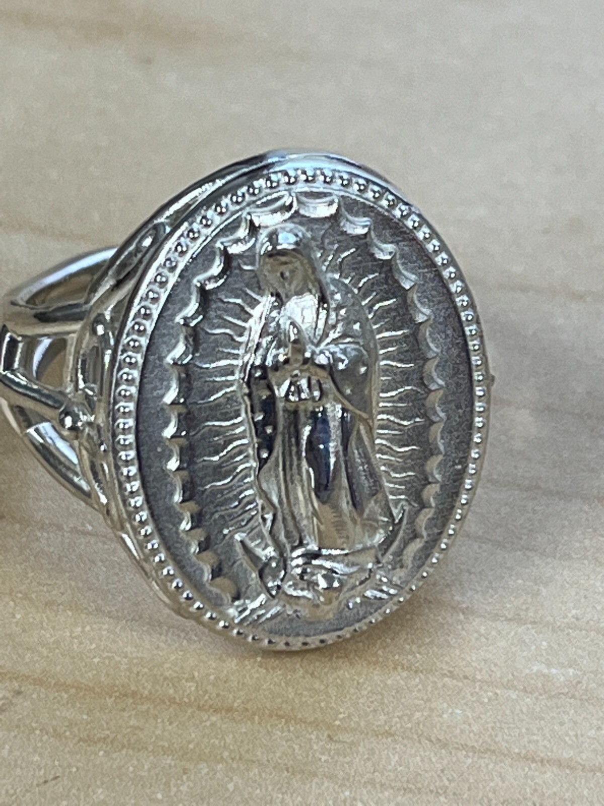 Large Virgin Mary Our Lady of Guadalupe Ladies Ring Sterling Silver 925