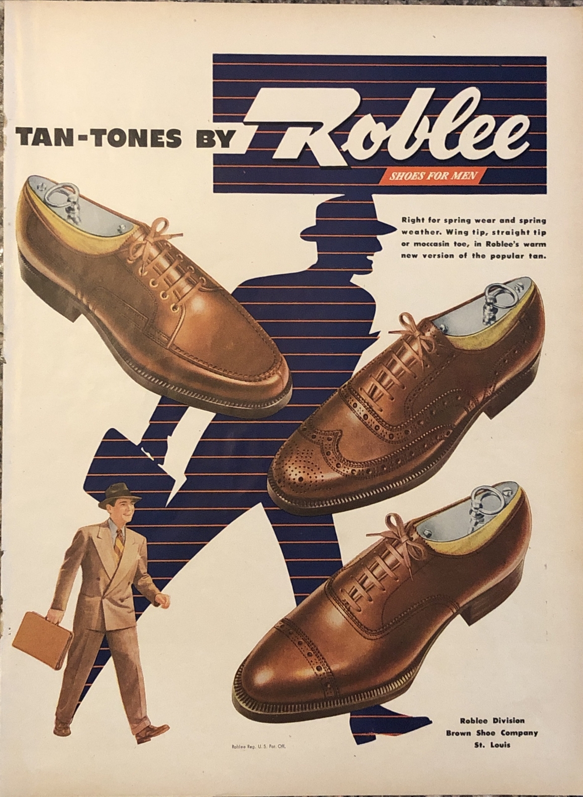 1947 Roblee Dress Shoes PRINT AD Tan Tones - Brown Shoe Co St Louis VTG 1940s