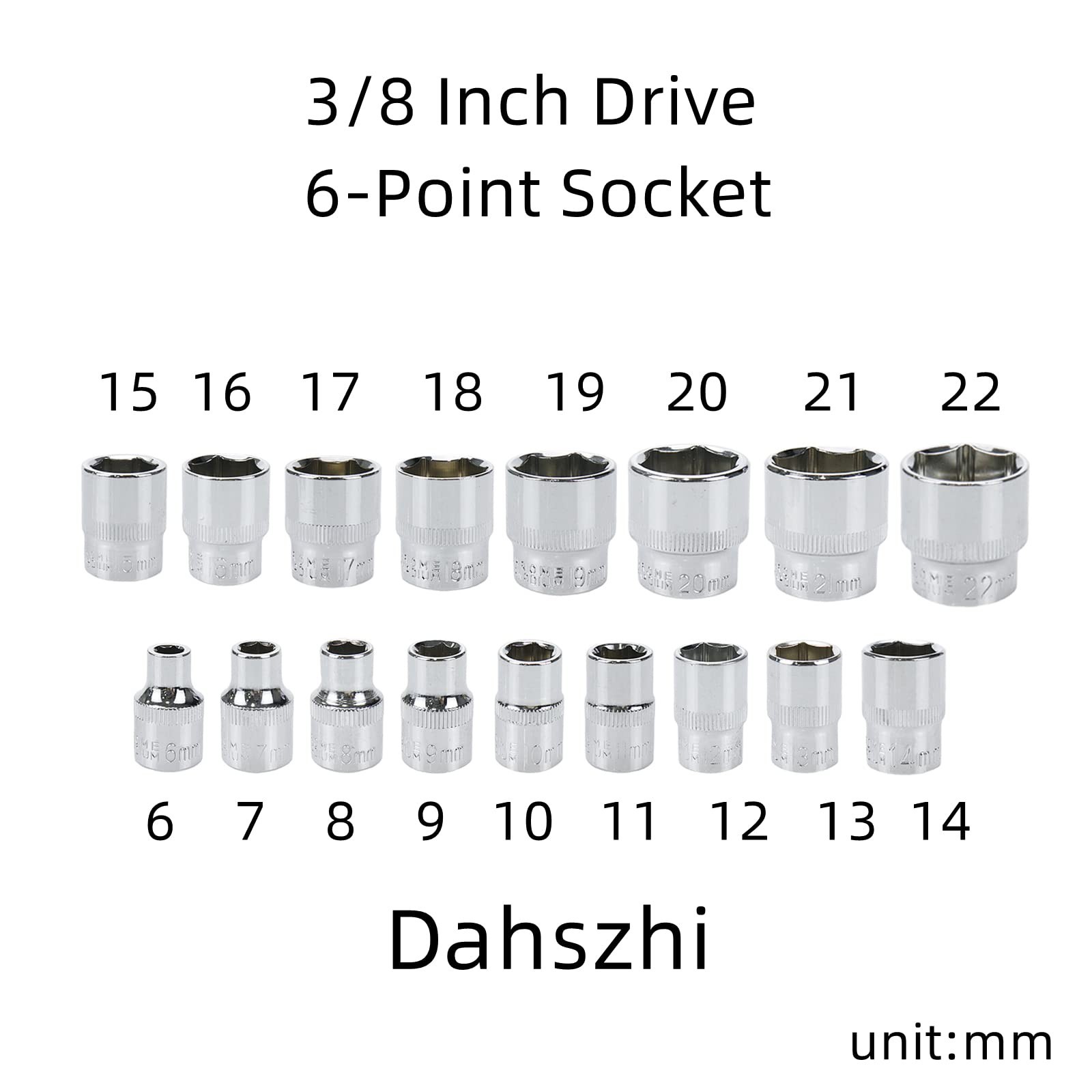 Shallow Socket 3/8 Inch Drive 12mm 6 Point -5pcs