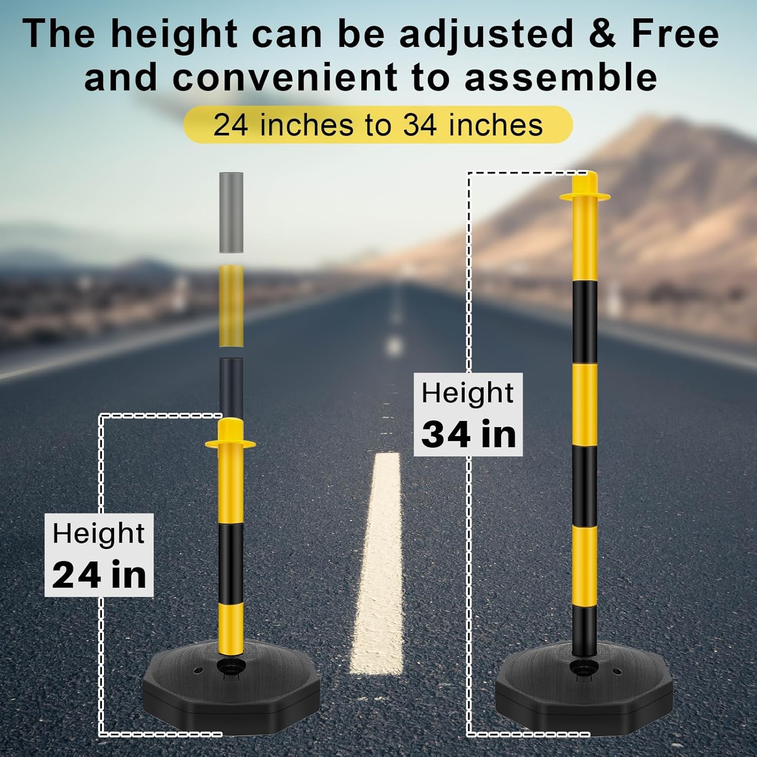 6 Pack Traffic Cones Adjustable Delineator Post Portable Parking Pole W/ Chains