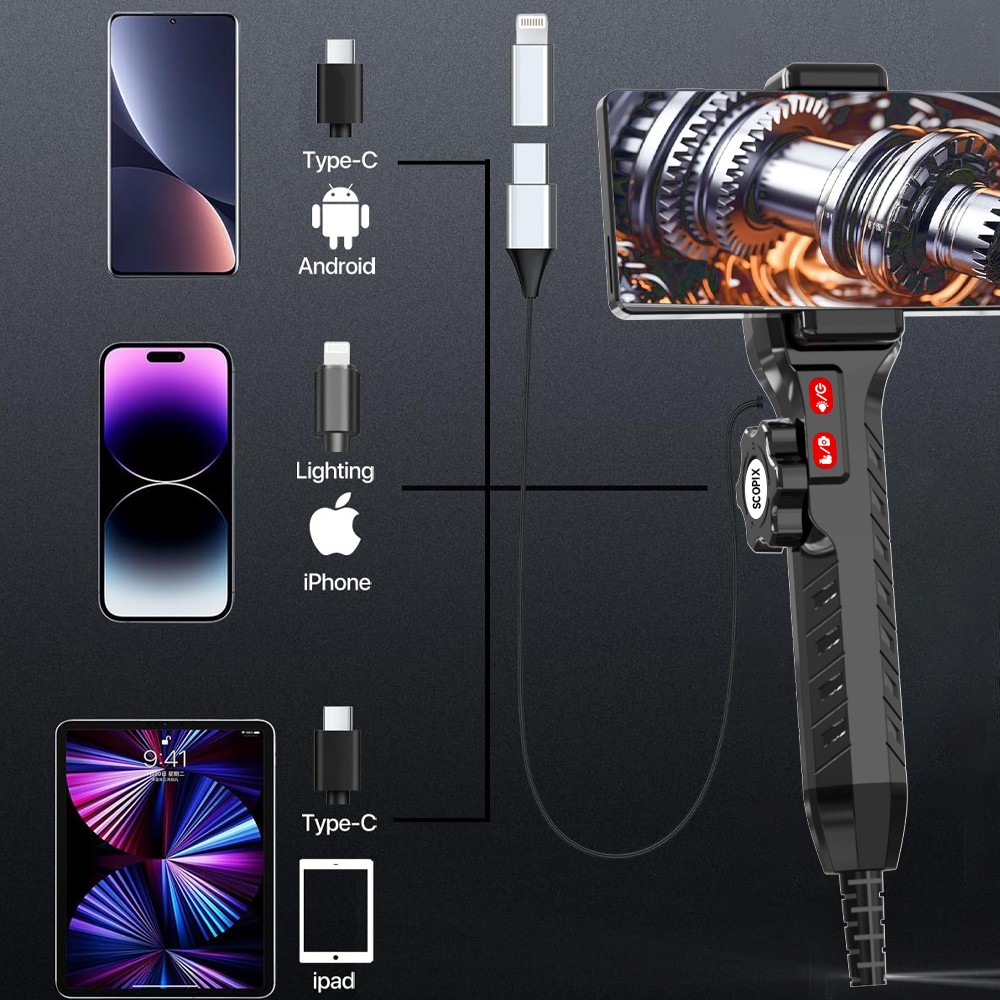 360° 6LED USB Snake Endoscope Borescope HD Inspection Camera For Android ios