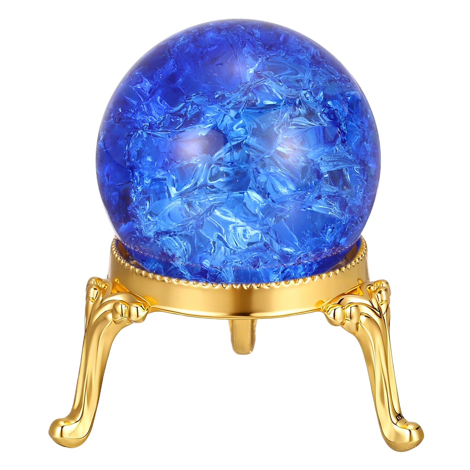 Crystal ball 40mm, blue/gold metal base