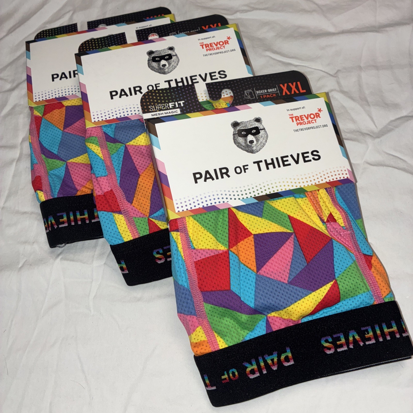 3 Pac Pair Of Thieves Men's Super Fit Mesh Magic Boxer Brief Trevor Project XXL