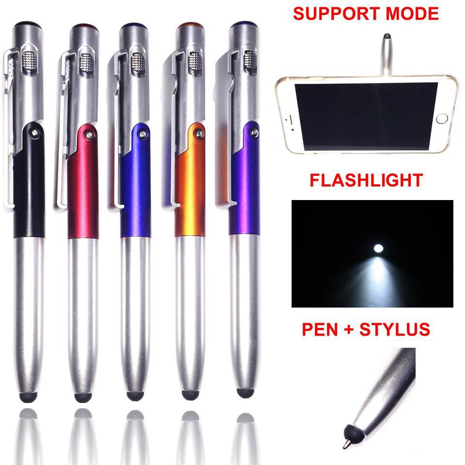 2X 4-in-1 Foldable Stylus +Ballpoint Pen + Flashlight + Support For Tablet Phone