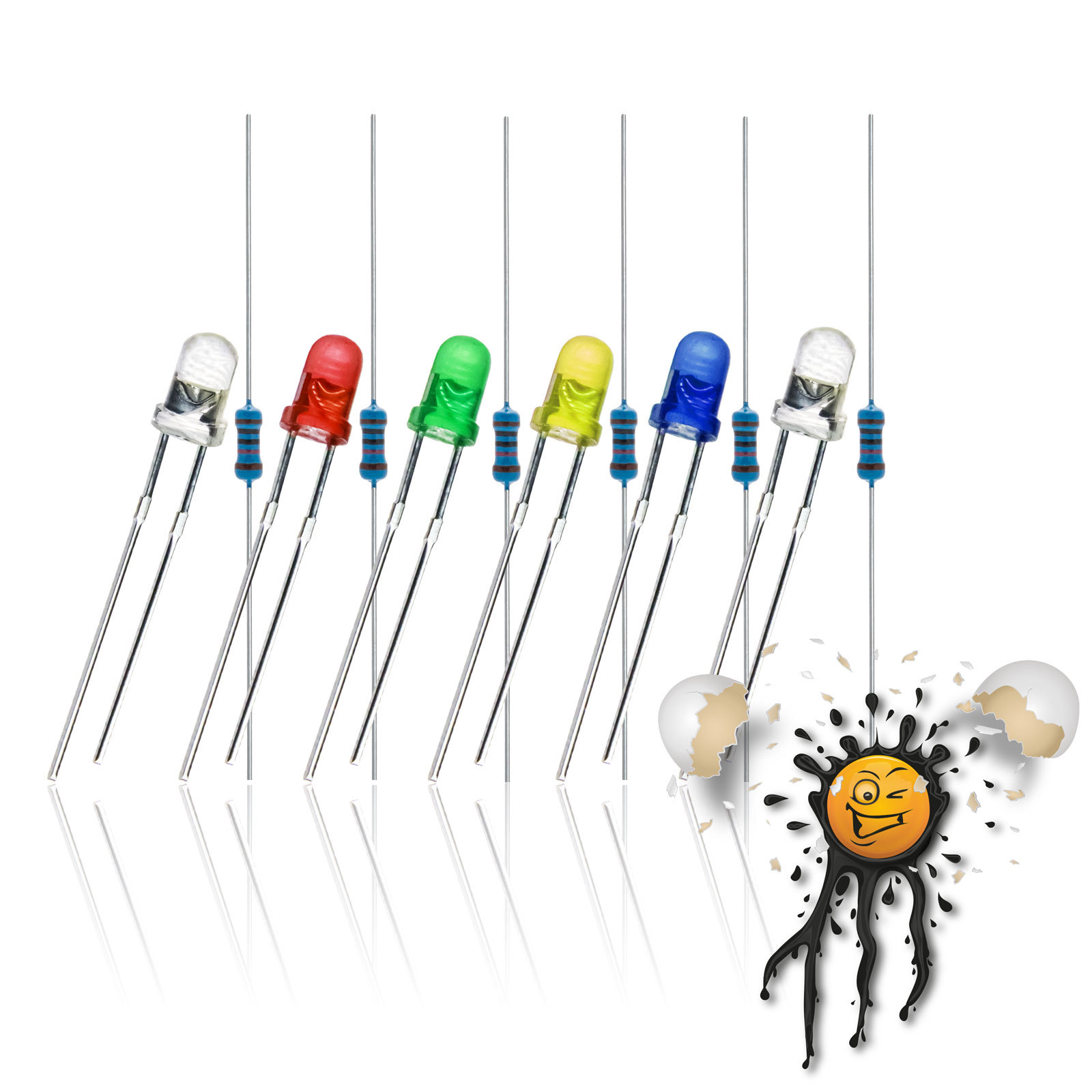 3mm LED 12pcs 3.3V 5V 6V 9V 12V Red Green Blue Yellow White 6x LED 6x Resistor