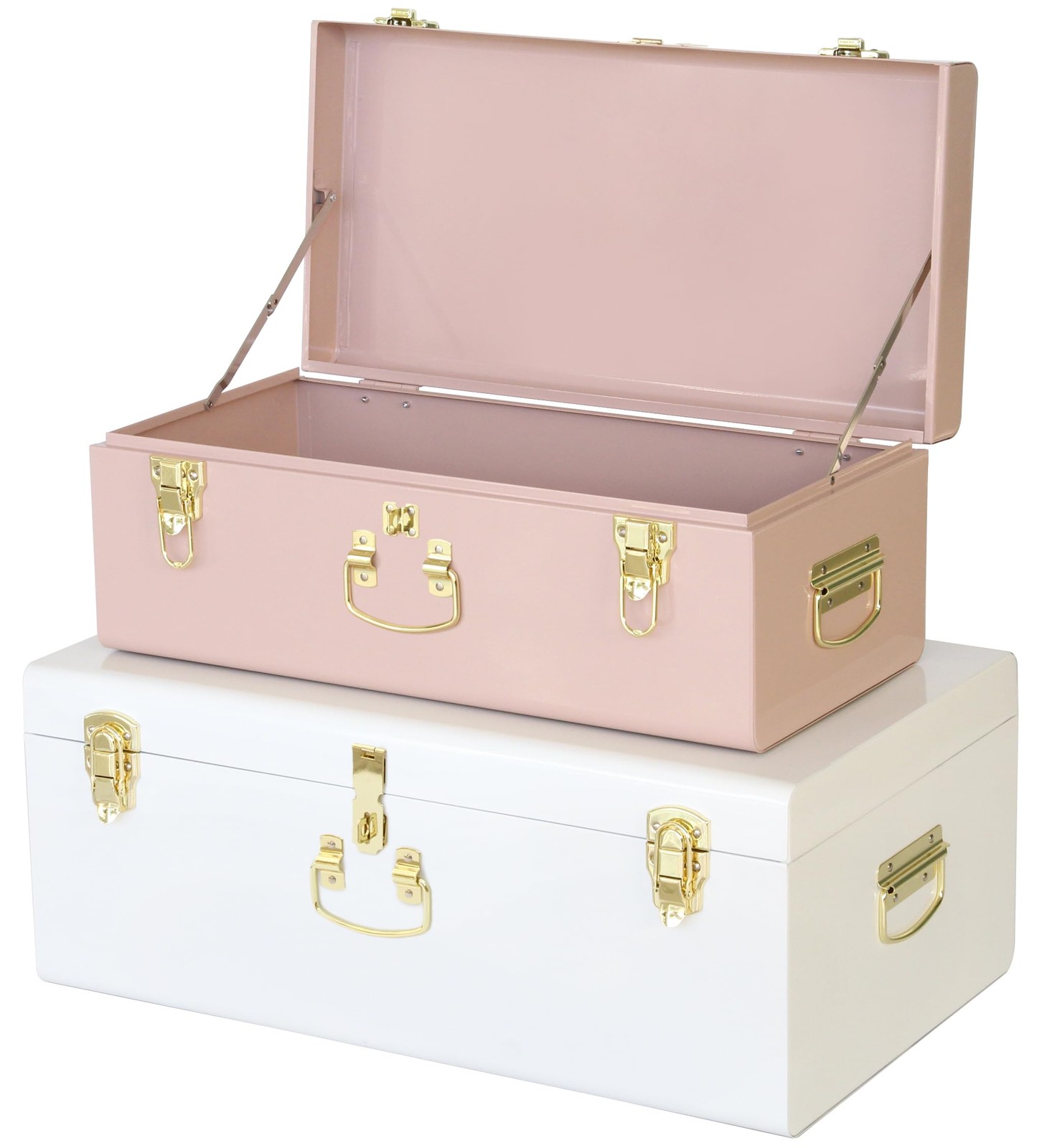 Vixdonos Metal Trunk Decorative Storage Box Set of 2 College Dorm Chest with Han