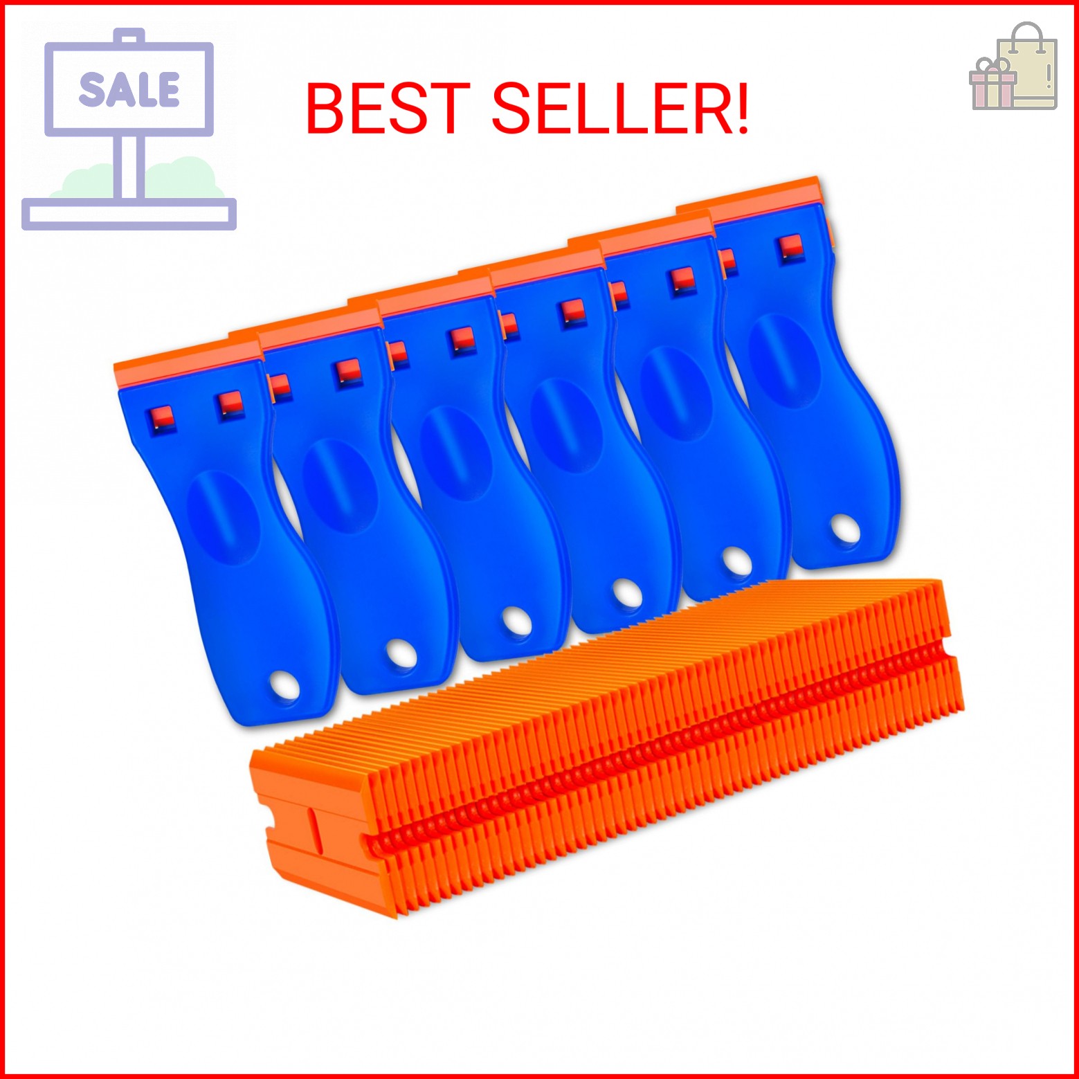 Plastic Razor Blade Scraper Tool, 6 Pcs Razor Scraper with 60 Pcs Plastic Blades