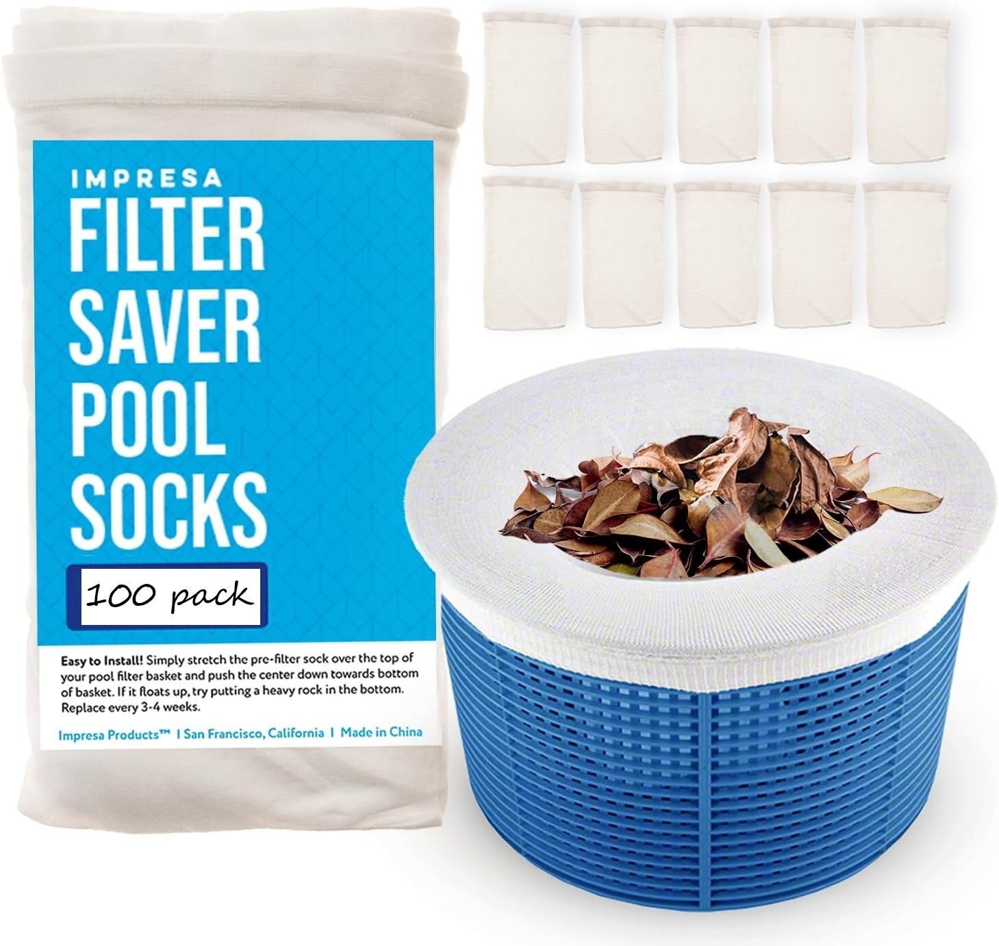 100 Pack Pool Spa Skimmer Basket Pre-Filter Saver Bag Fine Mesh Screen Socks