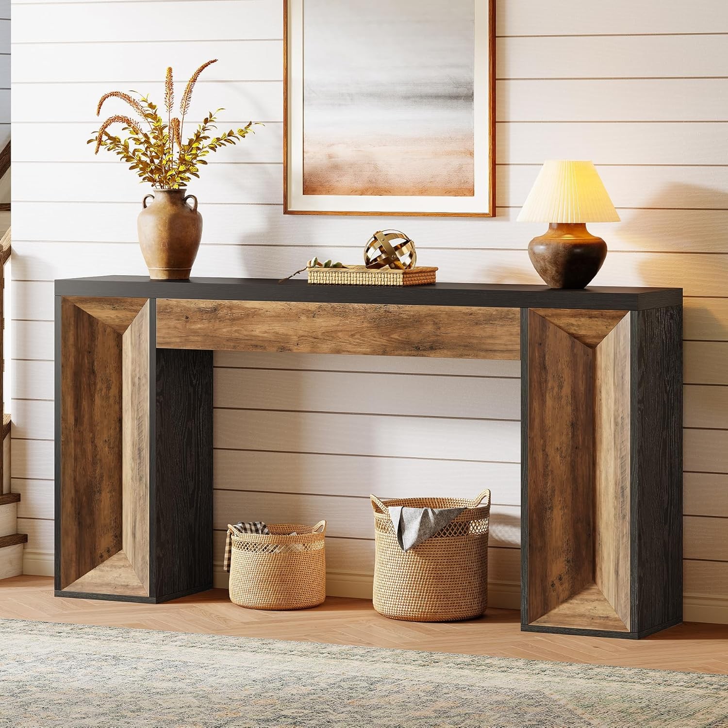 63-Inch Farmhouse Console Table Rectangular Wood Entryway Table for Hallway