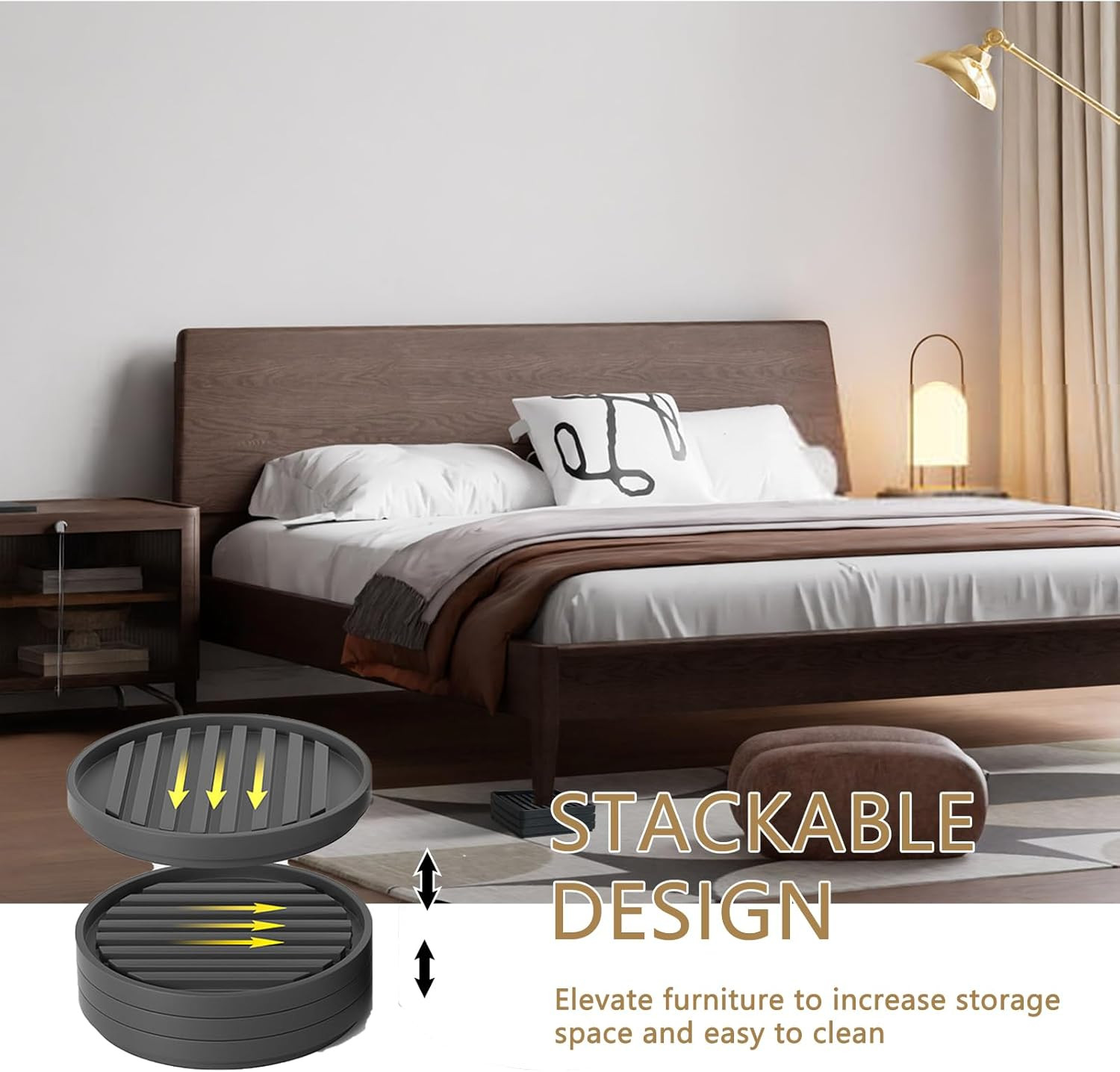 Bed Risers Heavy Duty, Set of 8, Stackable Round Furniture Risers, Adjustable Be