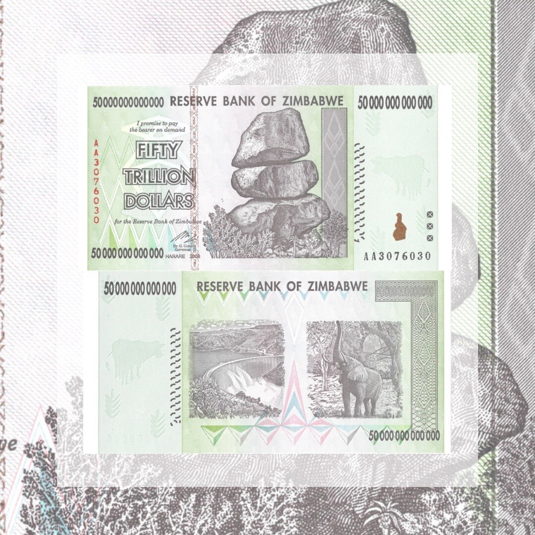 50 TRILLION (50000000000000) GENUINE ZIMBABWE DOLLARS AA SERIAL UV CHECK 2008
