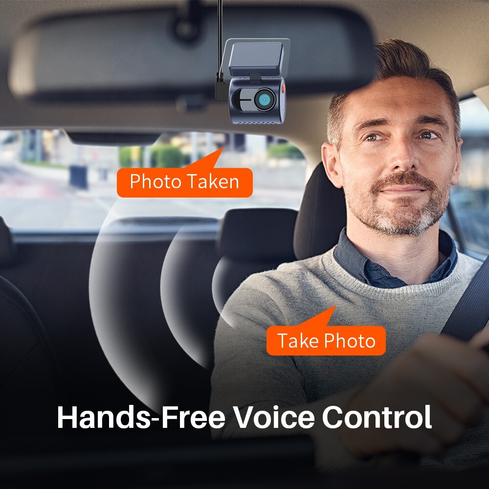 Tiny Dash Cam, 2K Transparent Screen Voice Control, Night Vision 24H Park Mode