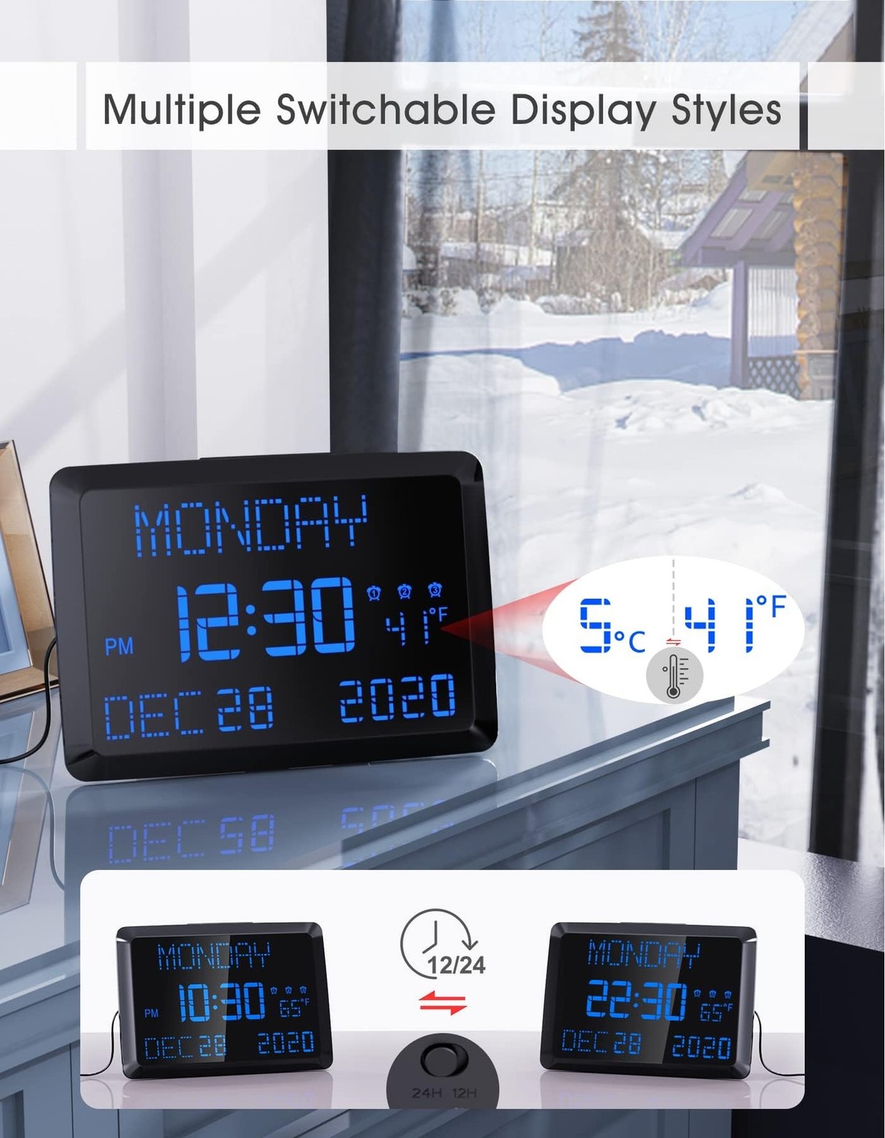 11.5" Large Display Digital Calendar Clock for Seniors, Digital Clock with Da...