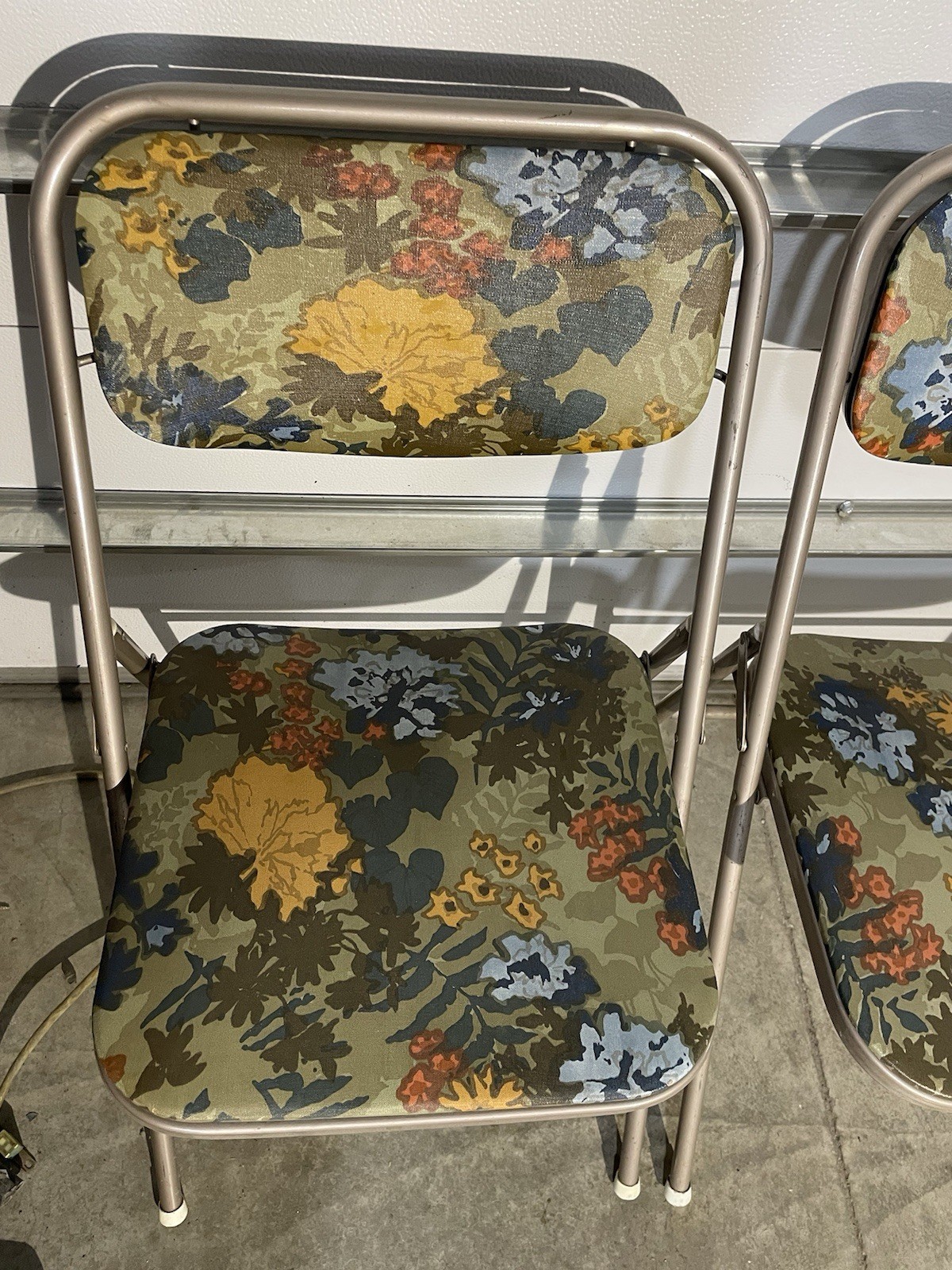 Samsonite 4 Folding Chair Set Padded Green Floral 1960s MCM Flower Power 1674