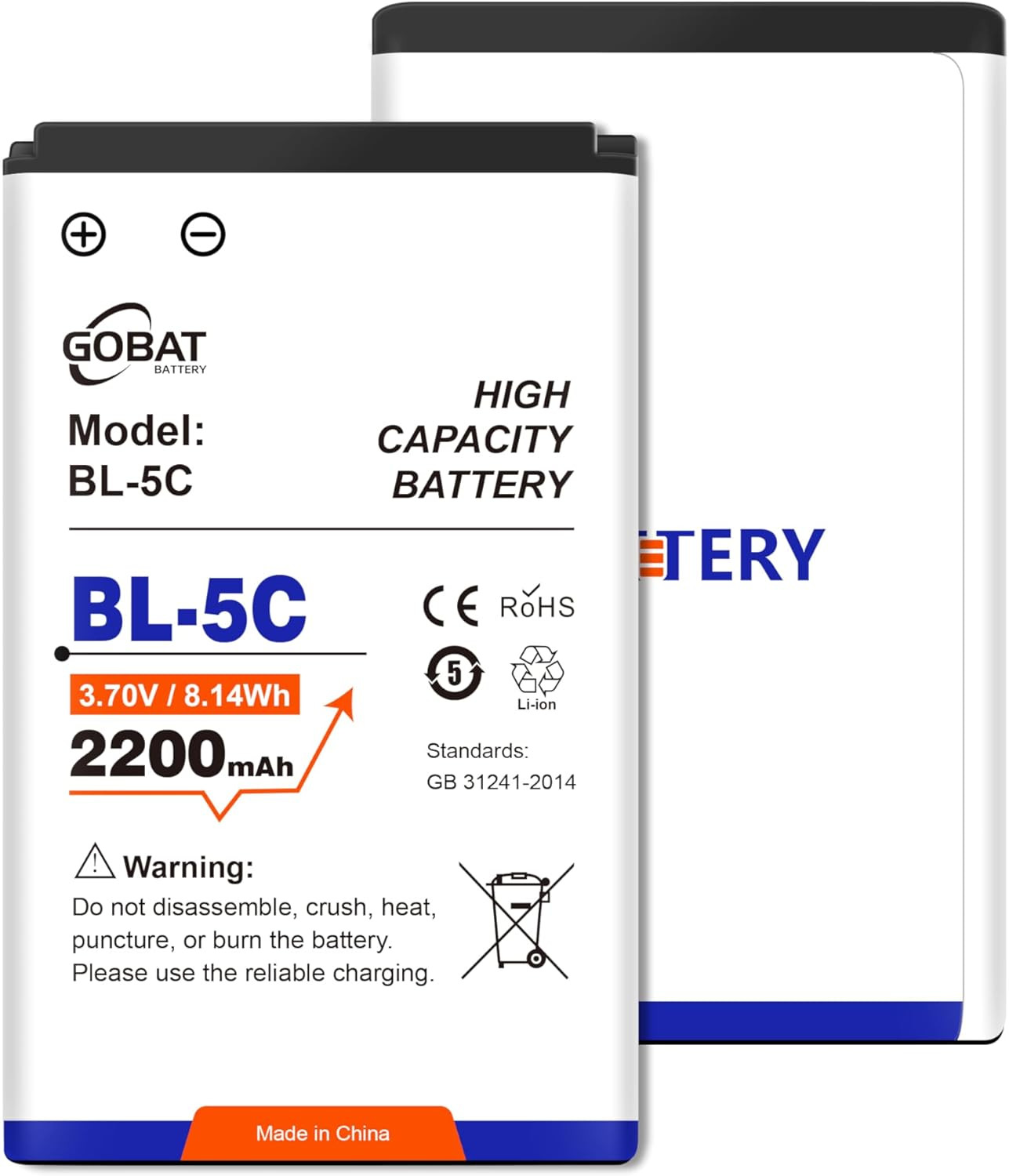 2Pcs BL-5C Battery,2200Mah High Capacity Battery Compatible for Devices Uses BL-