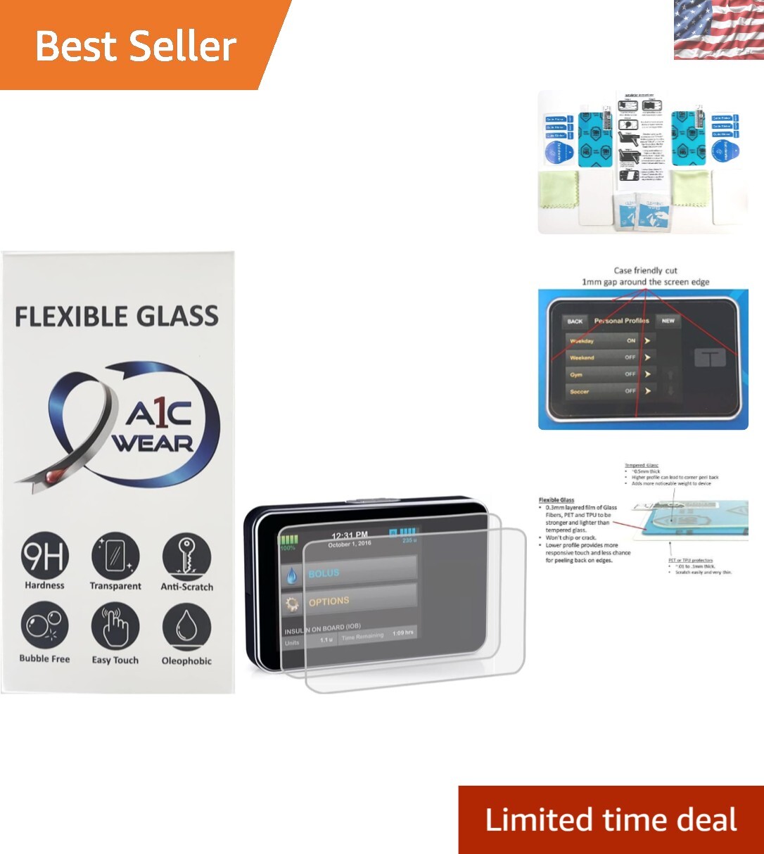 Premium Anti-Scratch 9H Flexible Glass for Tandem tSlim & tFlex Pumps - 2 Pack