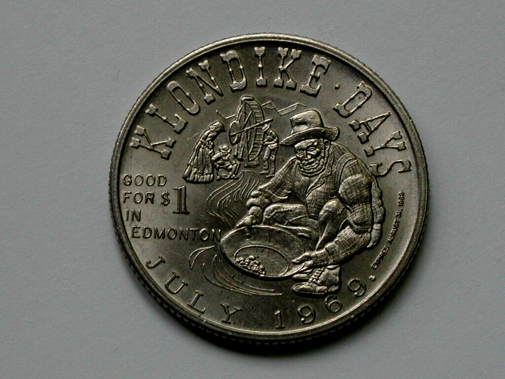 Edmonton AB CANADA 1969 Trade DOLLAR Token with Prospector & ROSETTE After Date