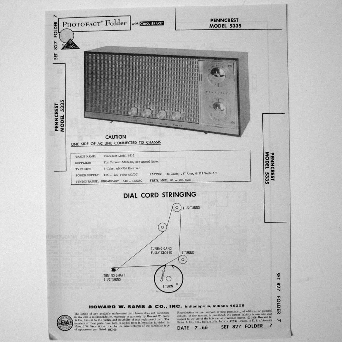 Penncrest Model 5335 AM FM Tube Radio Receiver - SAMS Photofact ™ 1966 - New NOS
