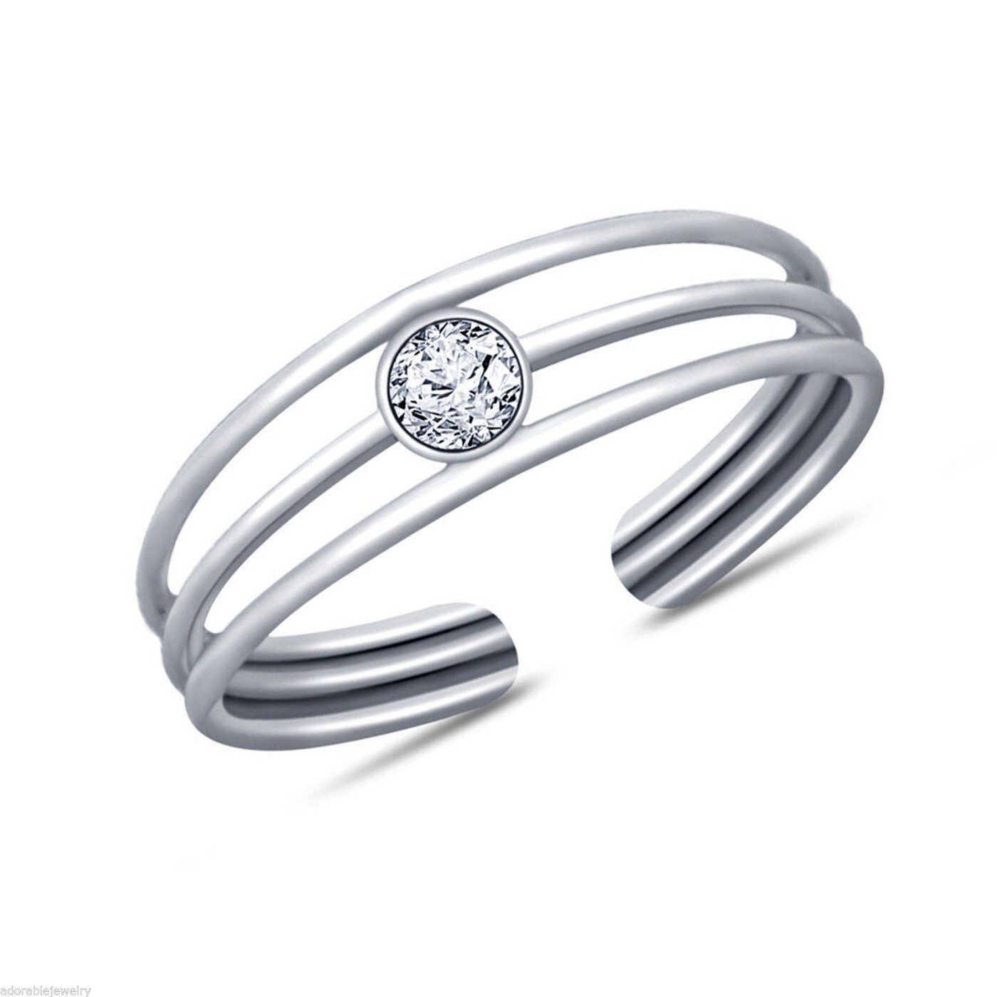 0.10ct 14K Simulated Diamond White Gold Over Triple Band Line Solitaire Toe Ring