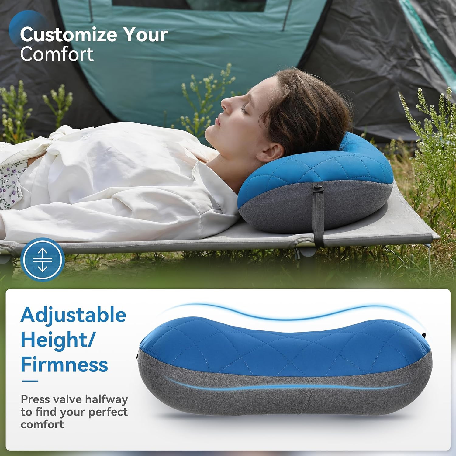 Ultralight Inflatable Camping Pillow with Soft Washable Cover, Compact Compre...