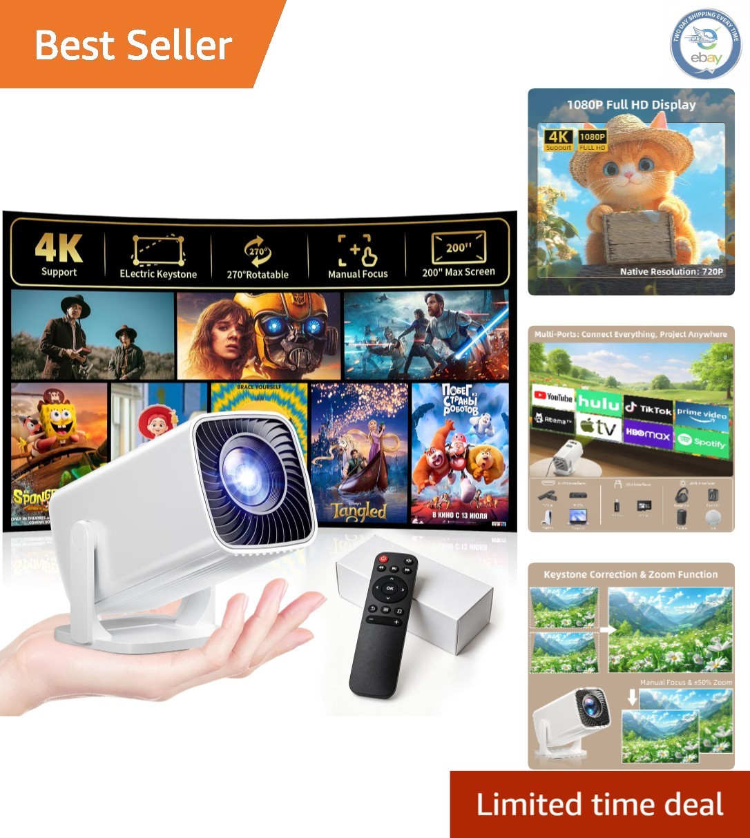 Portable Full HD Mini Projector – Ideal for Gaming, Movies, & Presentations