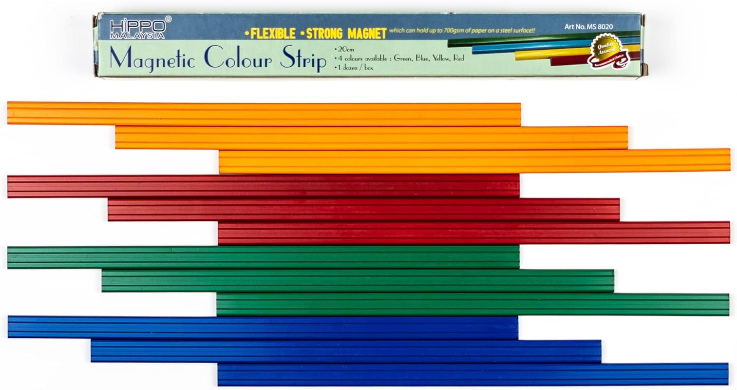 8 Inch Color Magnetic Bar/Strip for Whiteboard, Fridge - Box of 12 Pieces